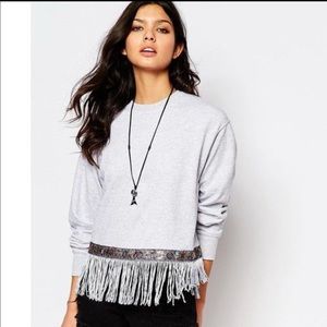 Milk.It- Pretty Fringed Hem Sweatshirt. Size L
